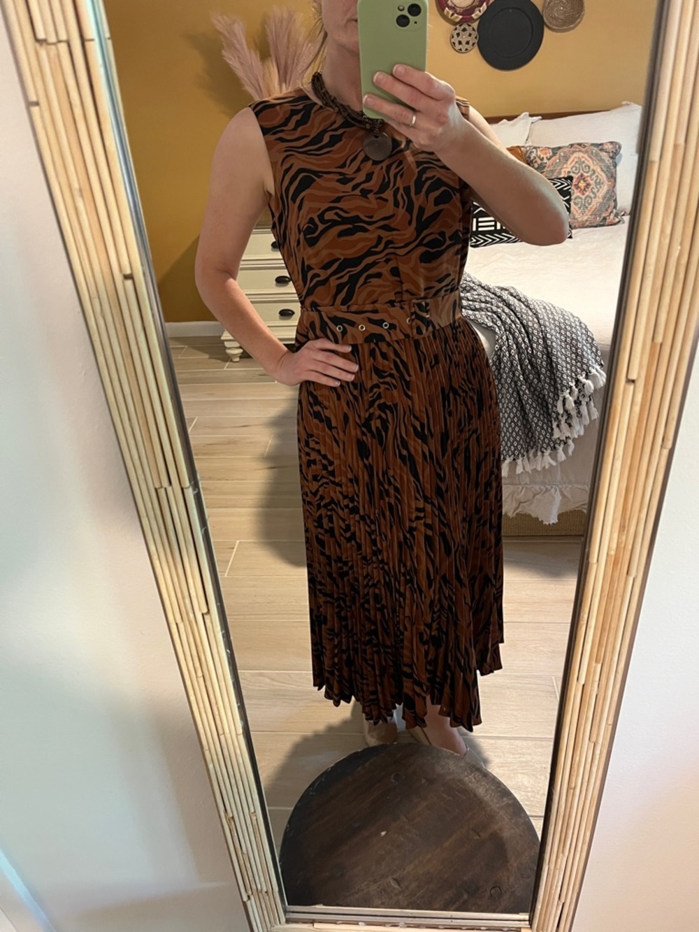 Tahari Brown and Black Animal-Print Sleeveless Midi Dress